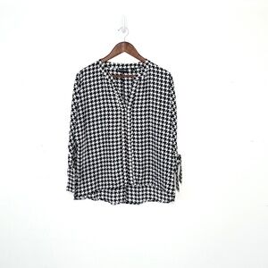 NY & Company 7th Avenue Houndstooth Blouse Black White Women’s Medium